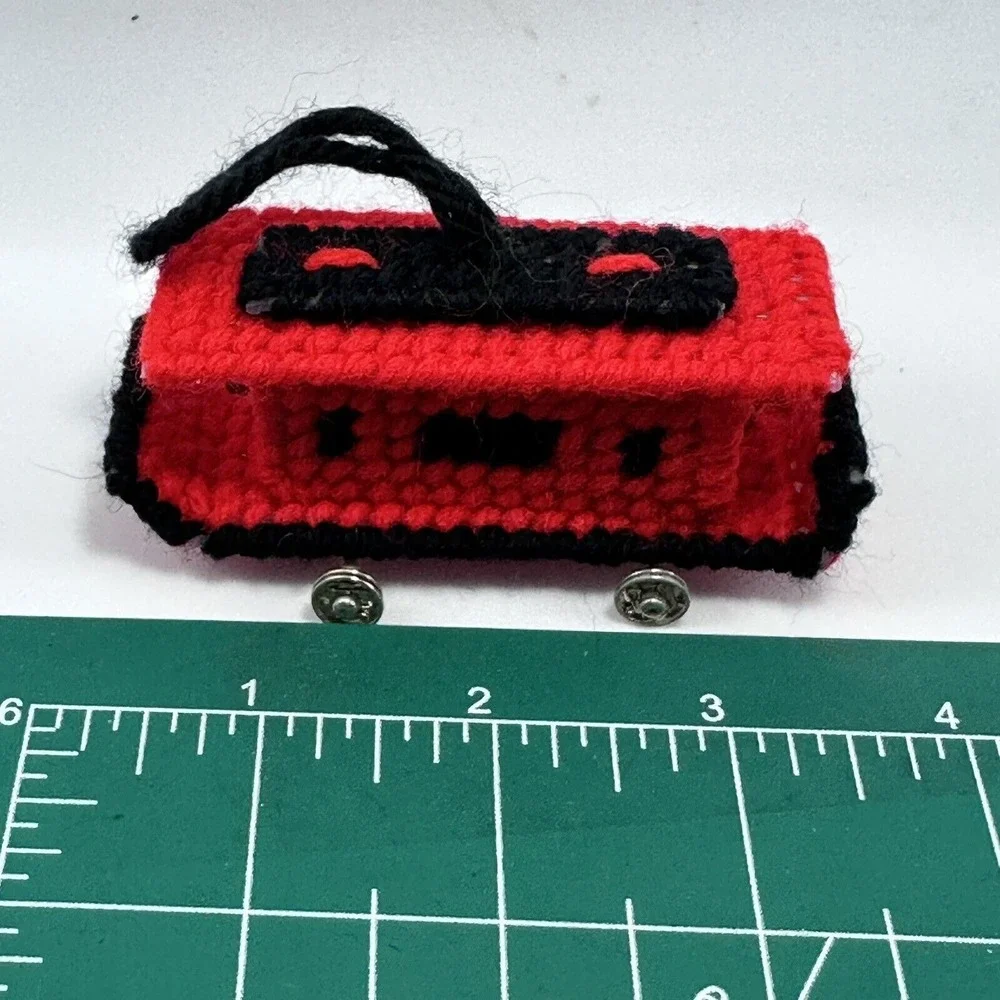 Caboose Train Cross‎ Stitch Christmas Ornament Handmade Red Black Vintage